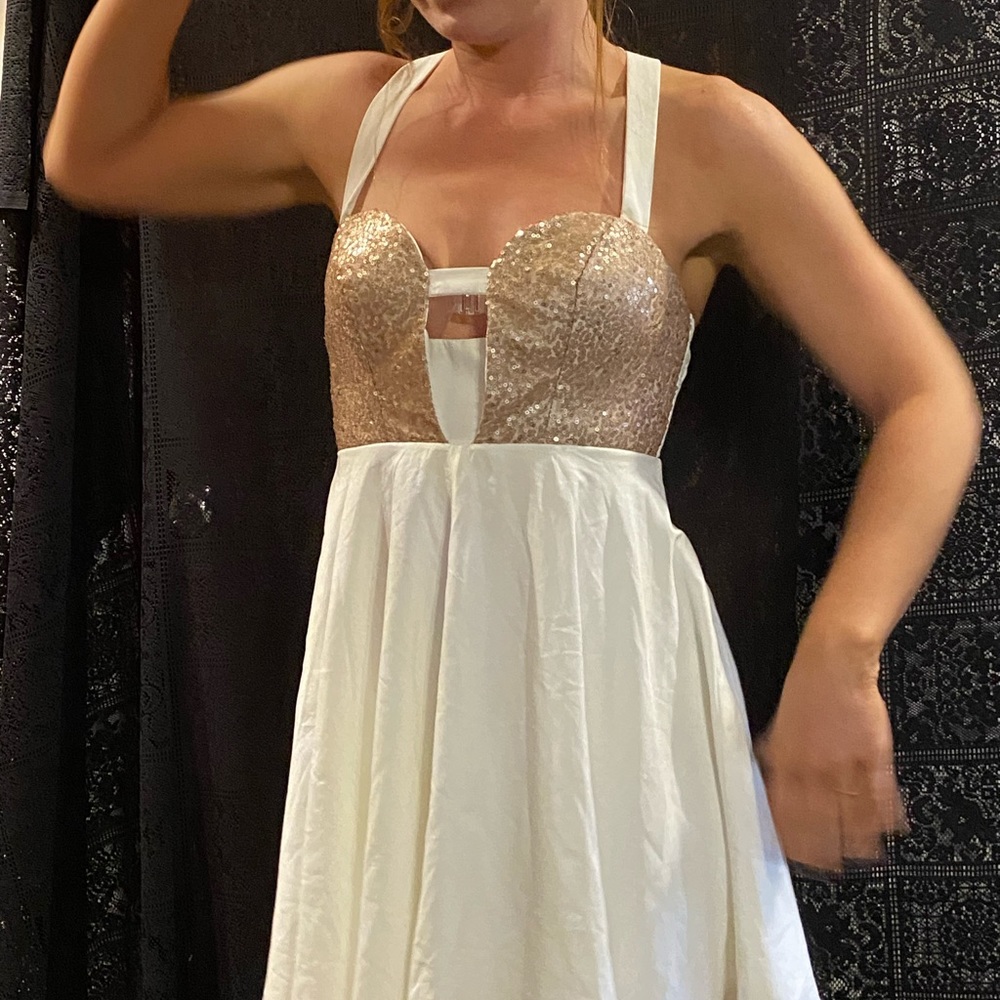 NWOT dress rose gold white